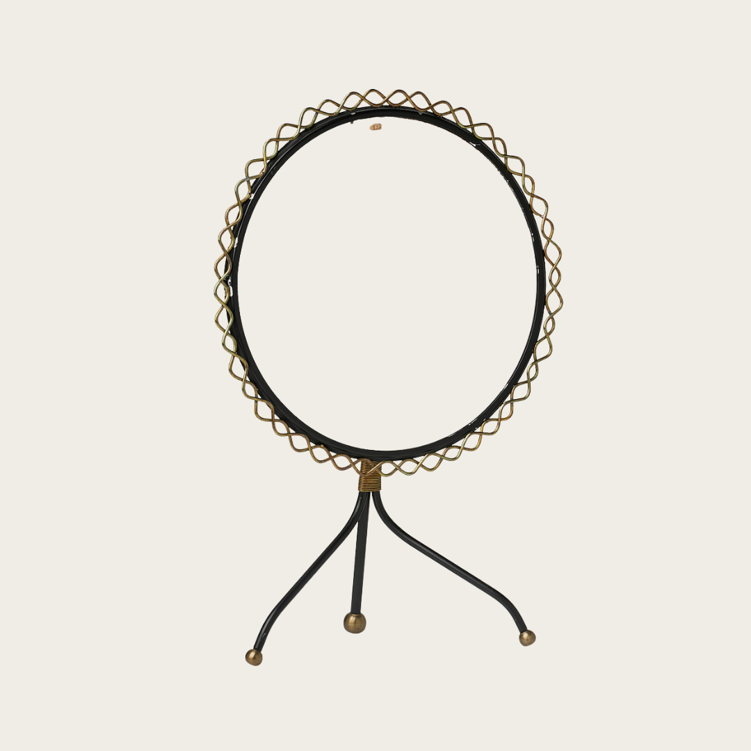 1950's Wrought Iron and Brass Table Mirror by Hans-Agne Jakobbson