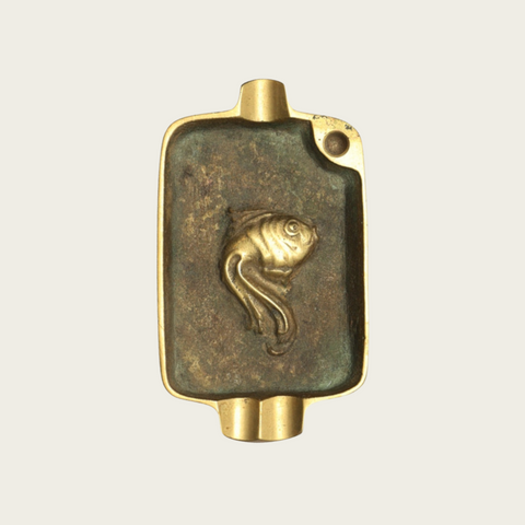 Brass Ashtray with Patinated Details and Fish Relief