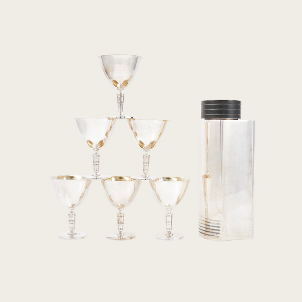 1930s Art Deco Cocktail Shaker and Martini Glass Set by by Folke Arström for GAB Sweden