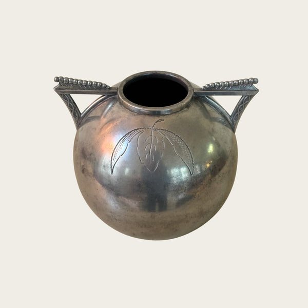 1920s Polished Pewter Globe Vase by Svenskt Tenn with Beaded Handle Details