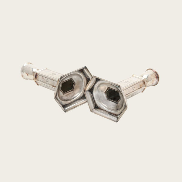 Nickel Silver Art Deco Candle Holders By Just Andersen for GAB Sweden