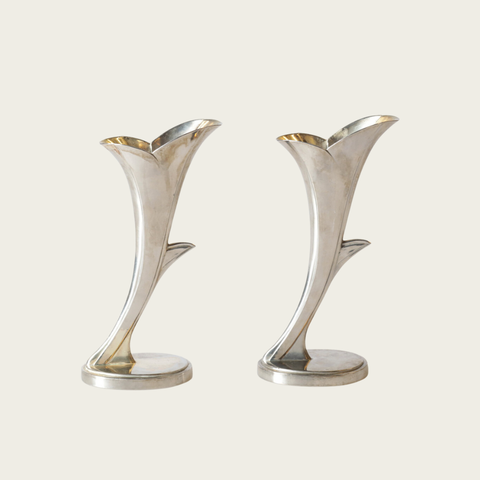 1920s Silver Japanese Candleholder / Bud Vase