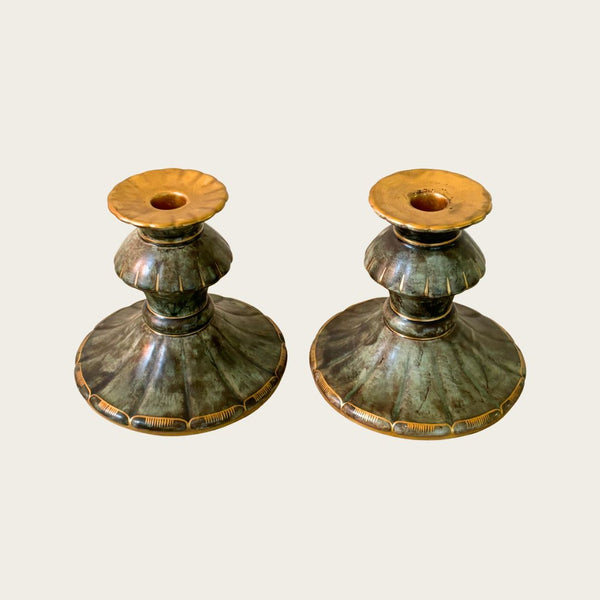 Pair of Swedish Grace Gilded and Glazed Earthenware Candlesticks by Josef Ekberg for Gustavsberg