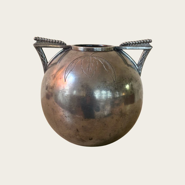 1920s Polished Pewter Globe Vase by Svenskt Tenn with Beaded Handle Details