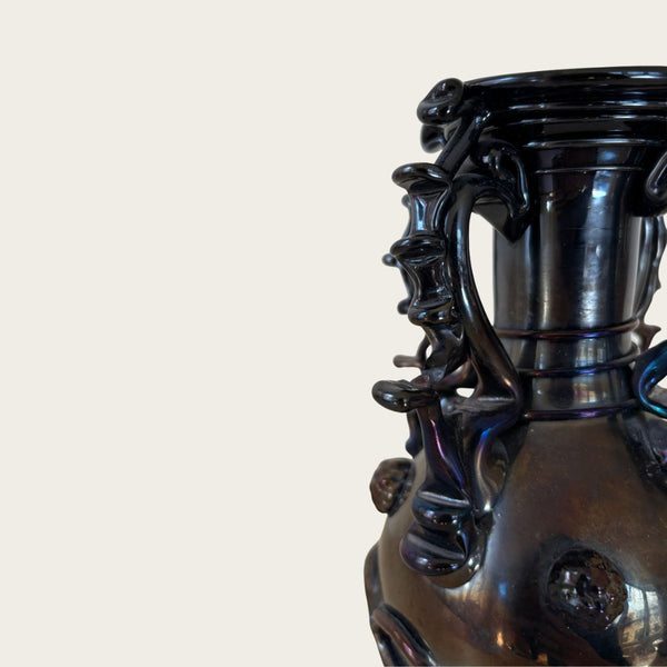 1950s Black Iridescent Murano Glass Vase
