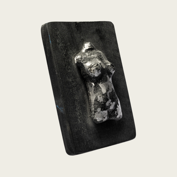 Brutalist “Female Torso” Iron Sculpture on Plaque