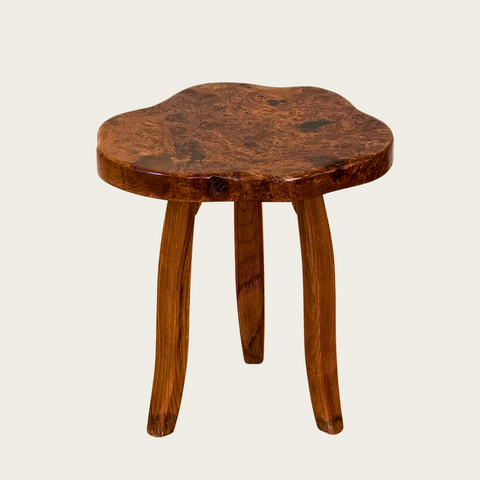 Solid Burl Wood Foot Stool with Rounded Legs