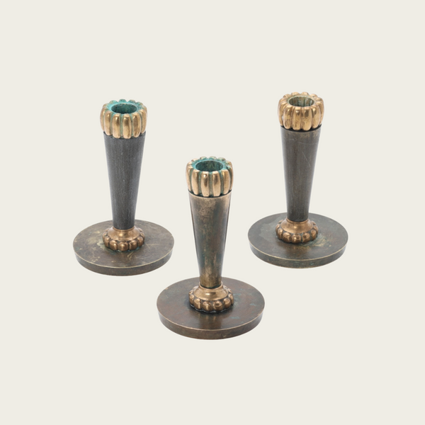 Trio of Bronze Art Deco Candle Holders