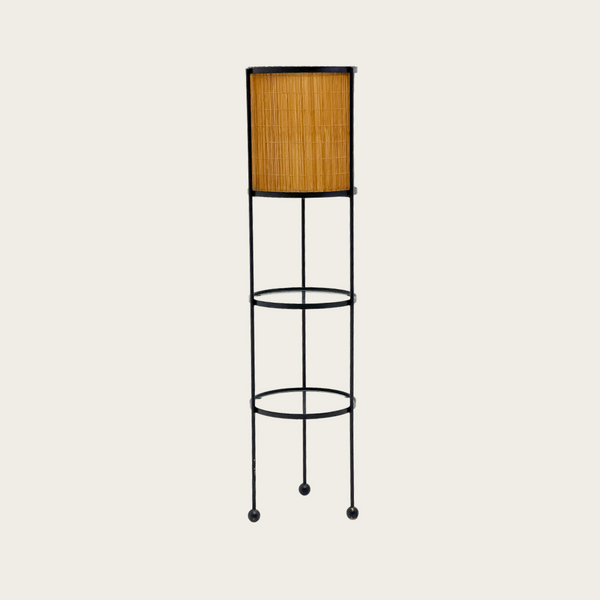 1950s Wrought Iron and Rattan Floor Lamp by Frederick Weinberg
