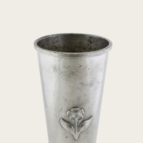 Polished Pewter Vase by GAB Tenn with Flower Relief