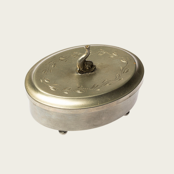 Pewter Lidded Box with Dolphin Lid Pull, Sweden 1930's