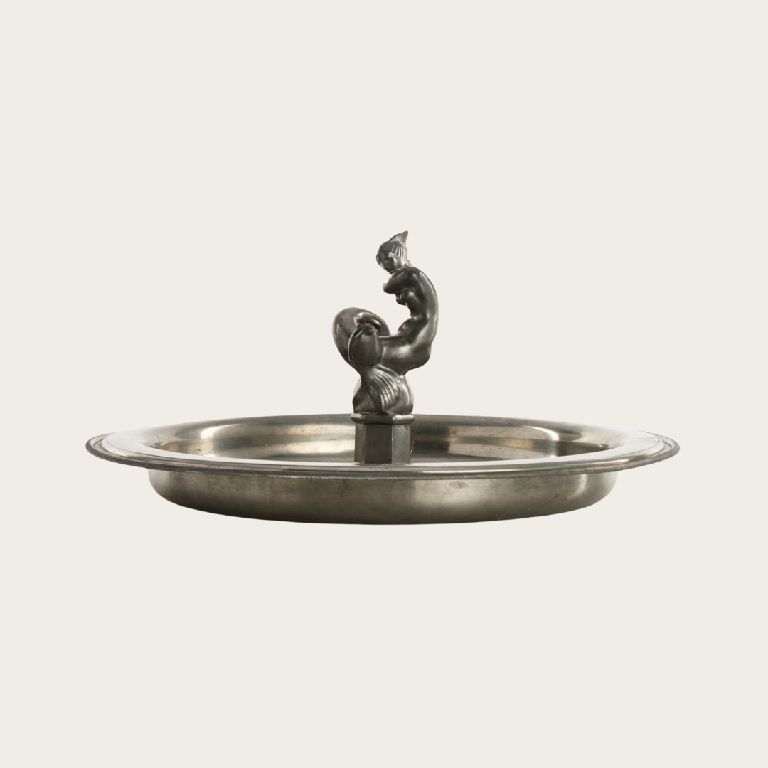 Pewter Dish with Mermaid and Fish Centerpiece