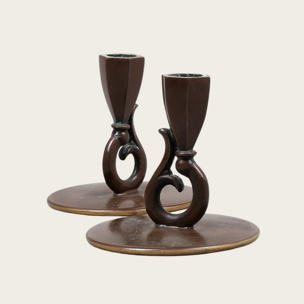 Pair of Art Deco Bronze Candle Sticks by HF Ildfast