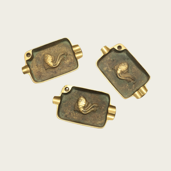 Brass Ashtray with Patinated Details and Fish Relief