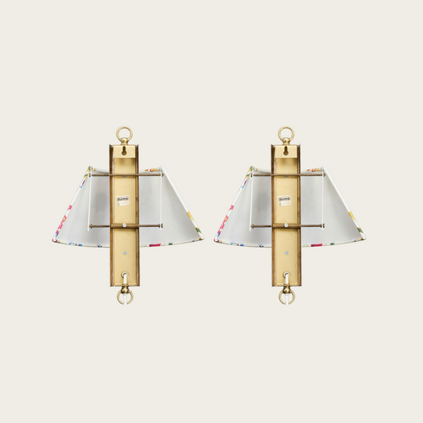 Pair of Boréns Brass Wall Sconces with Josef Franks “California” Textile Shades