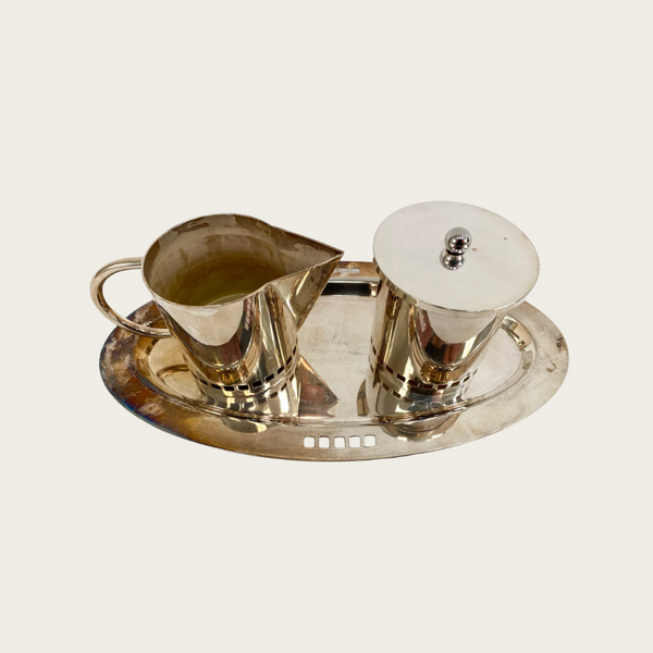 1980s Richard Meier for Swid Powell Silver Plate, Cream & Sugar Set