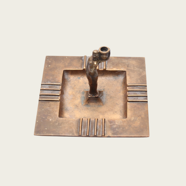 Sculptural Bronze Ashtray with Figurative Woman