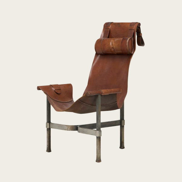 1965 Brutalist Leather and Steel Sling Chair