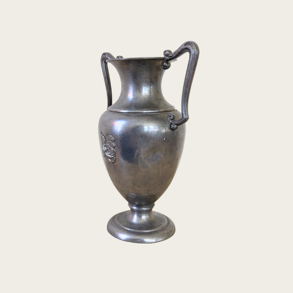 1940s Swedish Grace Polished Pewter Vessel with Rose Decoration by Nordtenn Svenskt