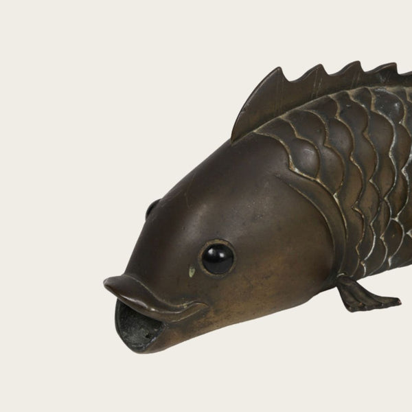 1950s Sculpture of Solid Bronze Carp with Glass Eyes