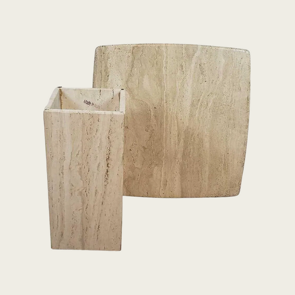 Italian Travertine Square Side Table