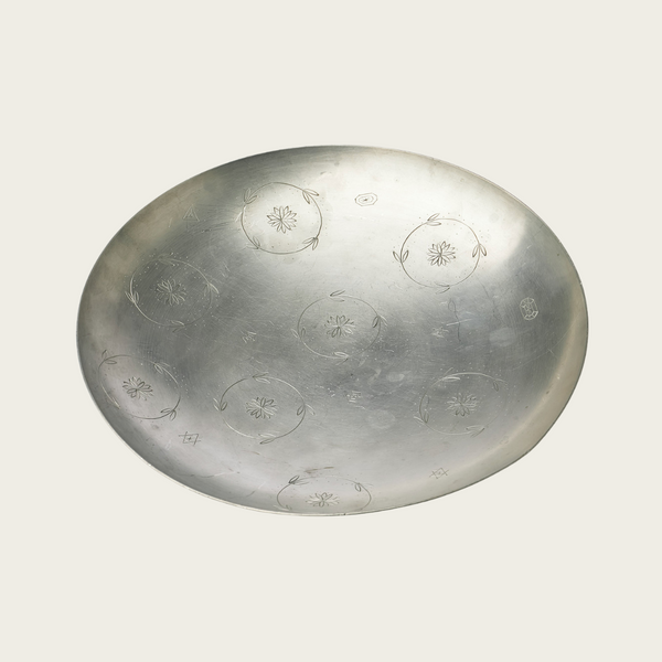 1932 Polished Pewter Footed Dish Engraved with Garlands and Stars by Svenskt Tenn