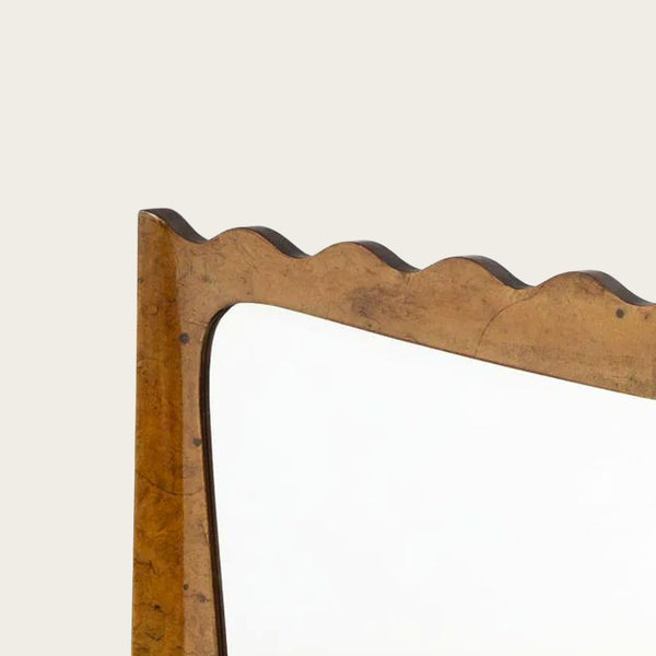 1950s Italian Olive Burlwood Rectangular Mirror with Scalloped Edge