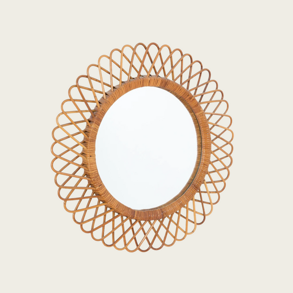 Round Mirror with Woven Rattan Frame by Franco Albini for Bonacina