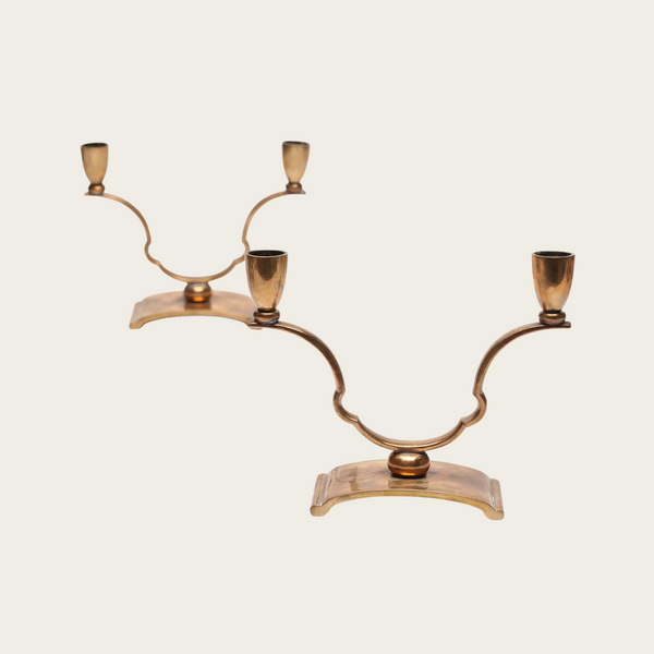 Pair of 1920s Swedish Sune Bäckström Model 9094 Art Deco Polished Bronze Candlesticks