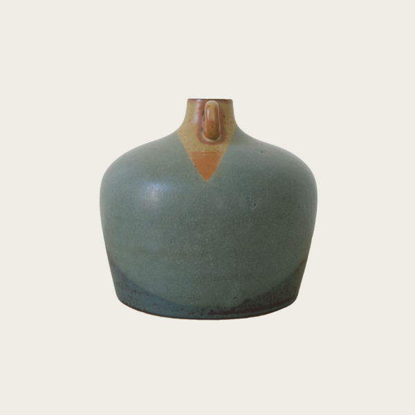 1950s Japanese Ceramic Vase With Yellow Green Glaze