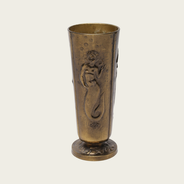 1930s Patinated Bronze Vase with Mermaid Relief