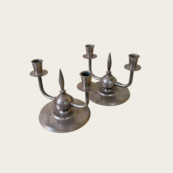 1933 Pair of Pewter Candleholders by J.L Hultman for Svenskt Tenn