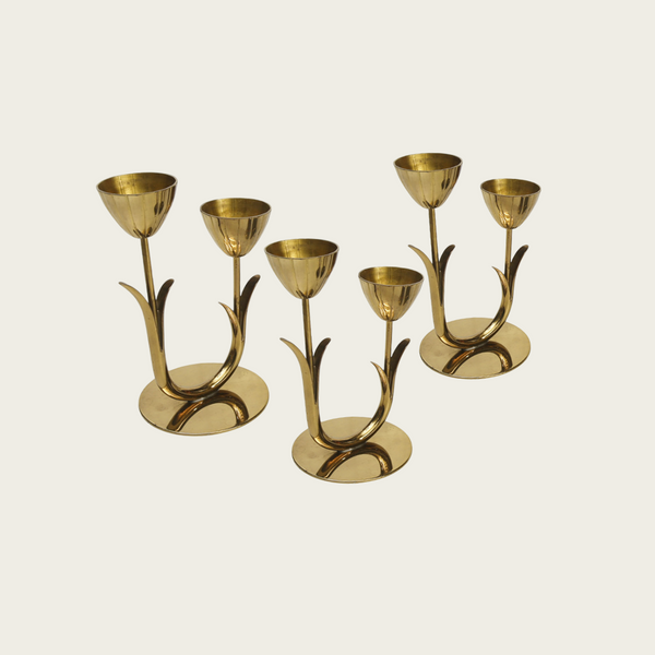 1950s Brass Tulip Candle Holders by Gunnar Ander for Ystad Metall