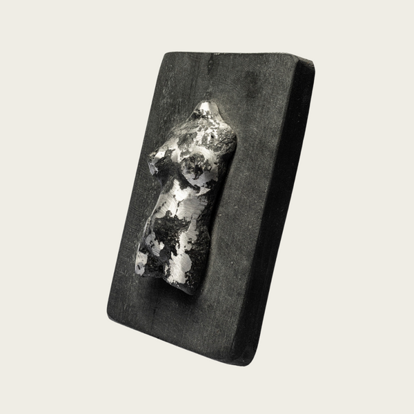 Brutalist “Female Torso” Iron Sculpture on Plaque