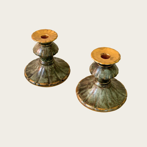 Pair of Swedish Grace Gilded and Glazed Earthenware Candlesticks by Josef Ekberg for Gustavsberg