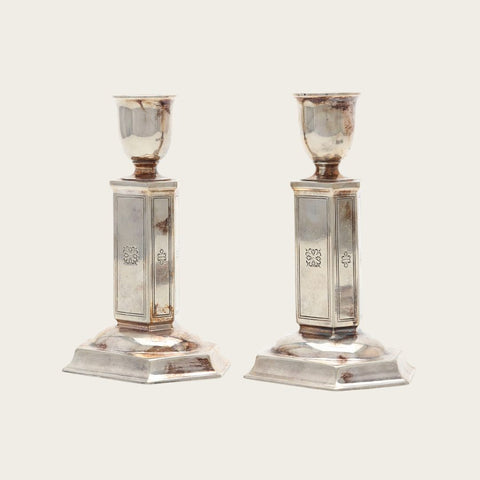 Nickel Silver Art Deco Candle Holders By Just Andersen for GAB Sweden