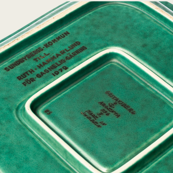 Footed Dish by Wilhelm Kåge with Silver Leaf Lion in Center