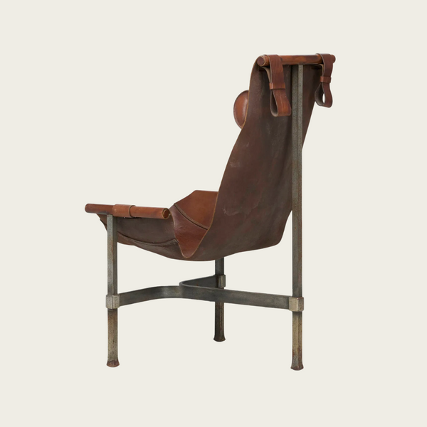 1965 Brutalist Leather and Steel Sling Chair