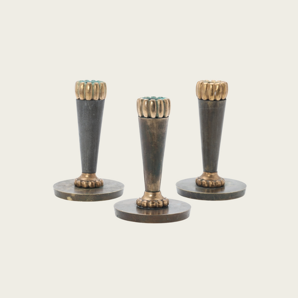 Trio of Bronze Art Deco Candle Holders