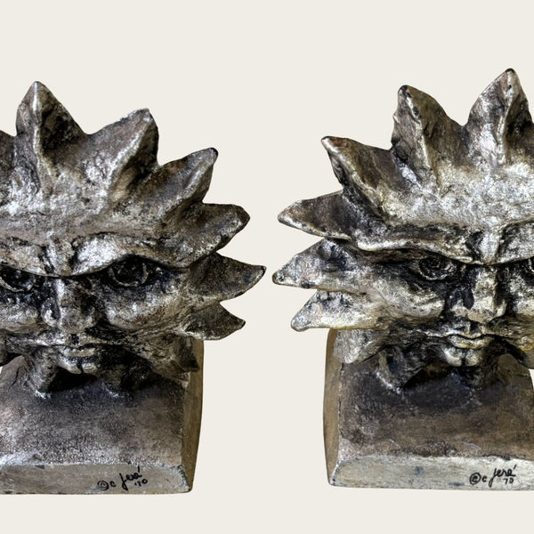 Pair of 1970s Iron Sun and Moon Bookends by Curtis Jere