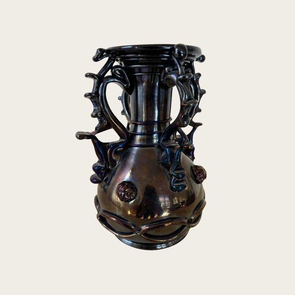 1950s Black Iridescent Murano Glass Vase