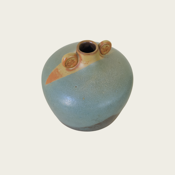 1950s Japanese Ceramic Vase With Yellow Green Glaze