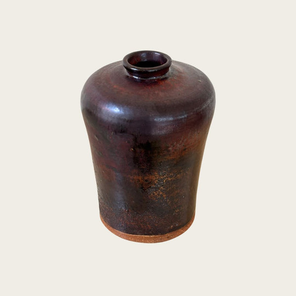 Japanese Modernist Ceramic Vase with Gunmetal Glaze
