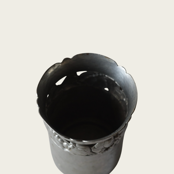 Pewter Footed Vase with Floral Relief by Kunst Tin