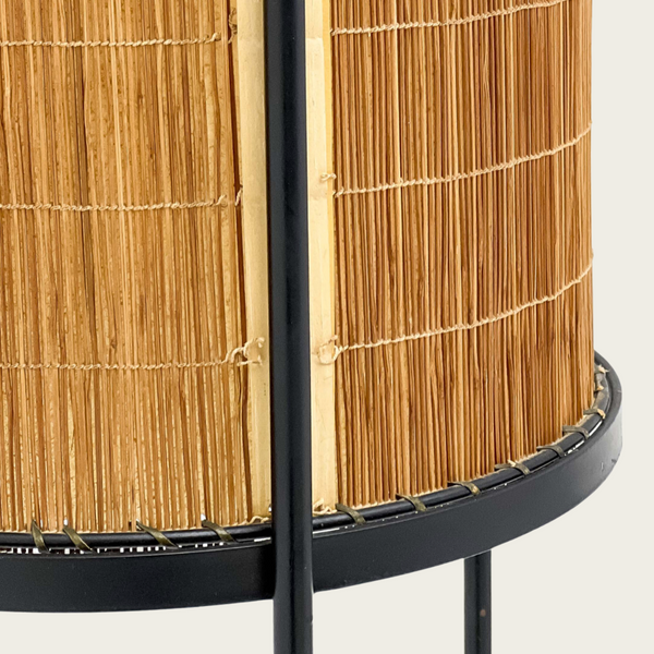 1950s Wrought Iron and Rattan Floor Lamp by Frederick Weinberg