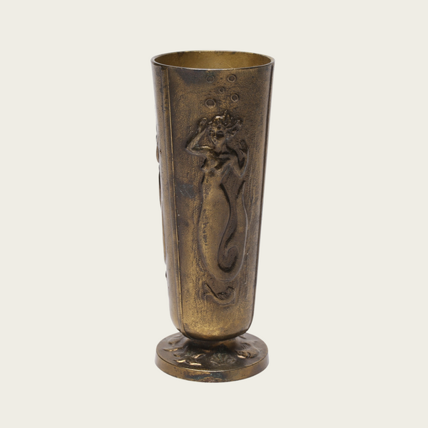 1930s Patinated Bronze Vase with Mermaid Relief