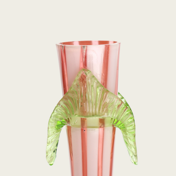 1950s Peppermint Stripe Murano Vase with Decorative Foot and Hanger Details