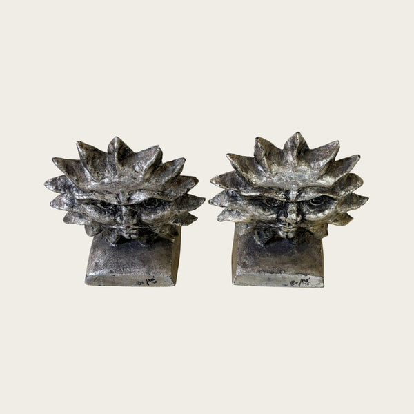 Pair of 1970s Iron Sun and Moon Bookends by Curtis Jere