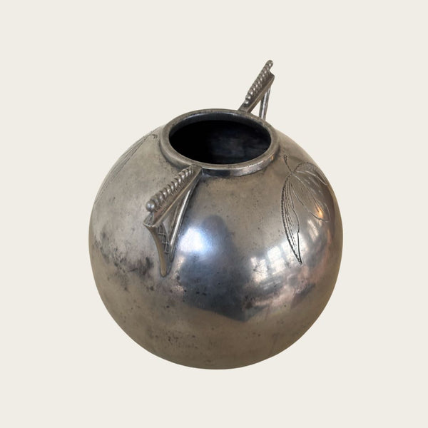 1920s Polished Pewter Globe Vase by Svenskt Tenn with Beaded Handle Details