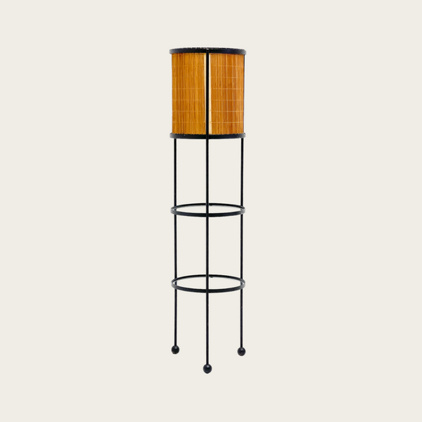 1950s Wrought Iron and Rattan Floor Lamp by Frederick Weinberg
